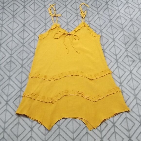Shein Mustard Yellow Ruffle Flowy Loose Fit Mini Dress - Picture 1 of 6